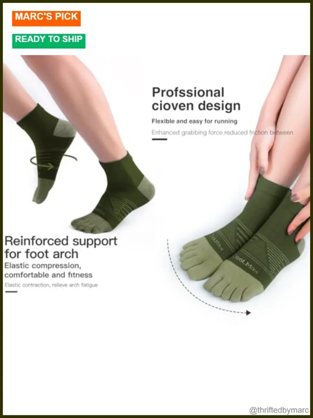 Cool-Max Toe Socks for Running Athletic Breathable 3 Pairs Quarter